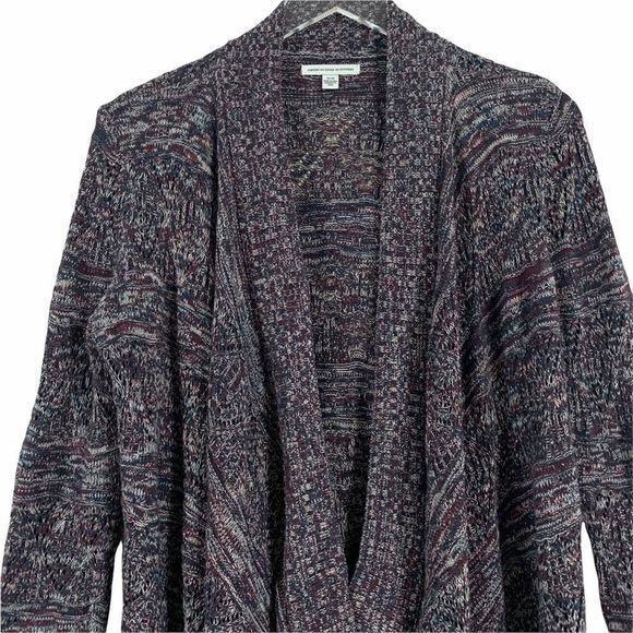 American Eagle Outfitters Draped Cardigan Sweater Open Front Sz M Marbled Grey - Picture 2 of 7